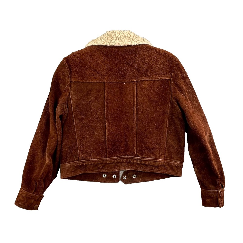 VTG Leather Trucker Jacket Womens 9/10 (XS/S) Sherpa Lined Work Western Crop - Picture 2 of 9